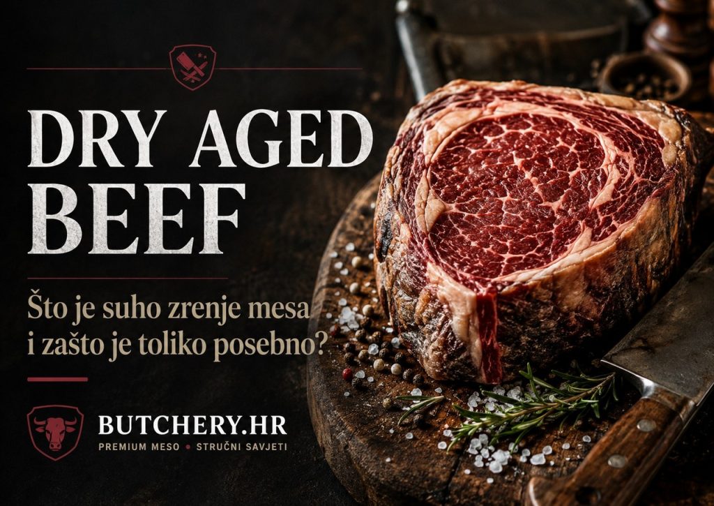 Dry aged ribeye steak s izraženom mramoriranošću na drvenoj dasci